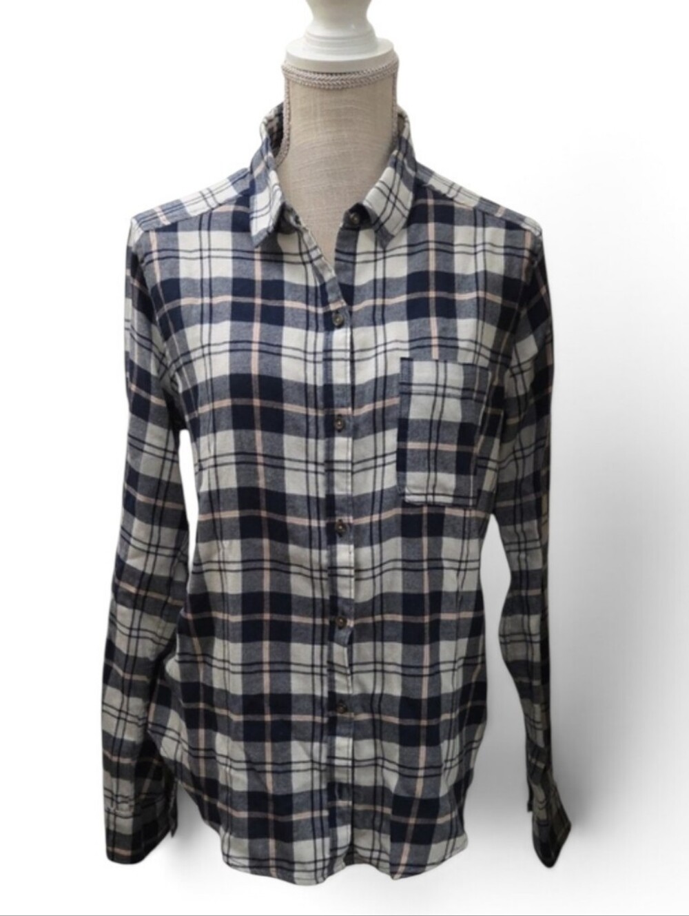 Hollister Plaid Flannel Button-Down Shirt - Navy & White
